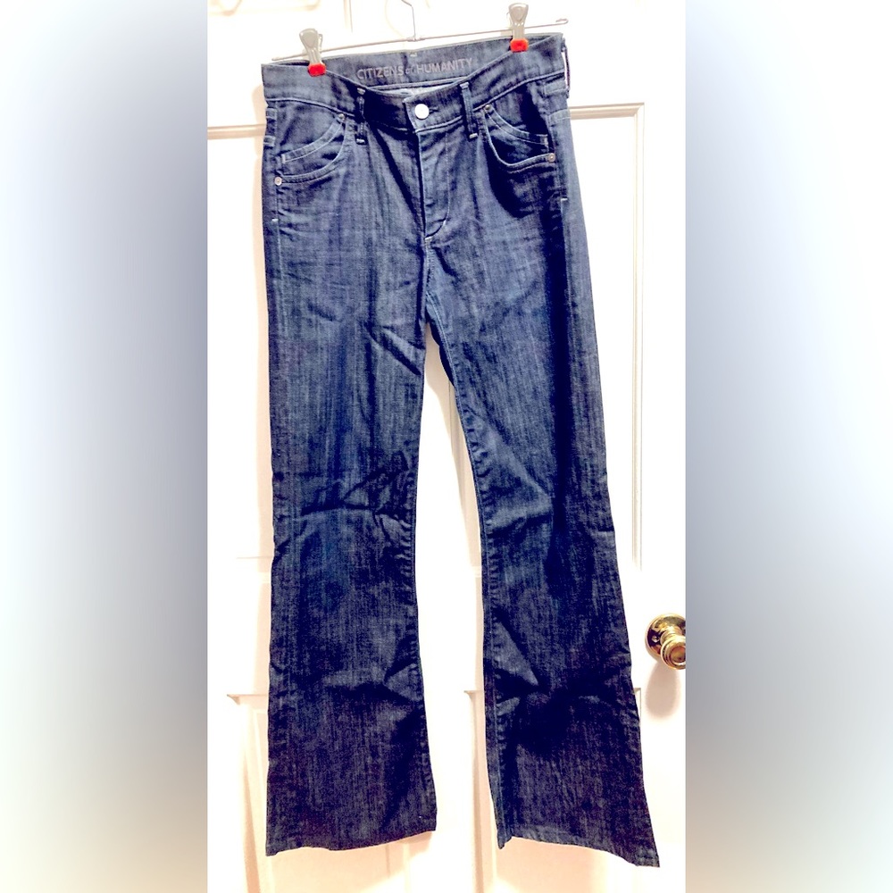 Citizens of Humanity bootcut jeans size 27. Dark blue wash. Long length.